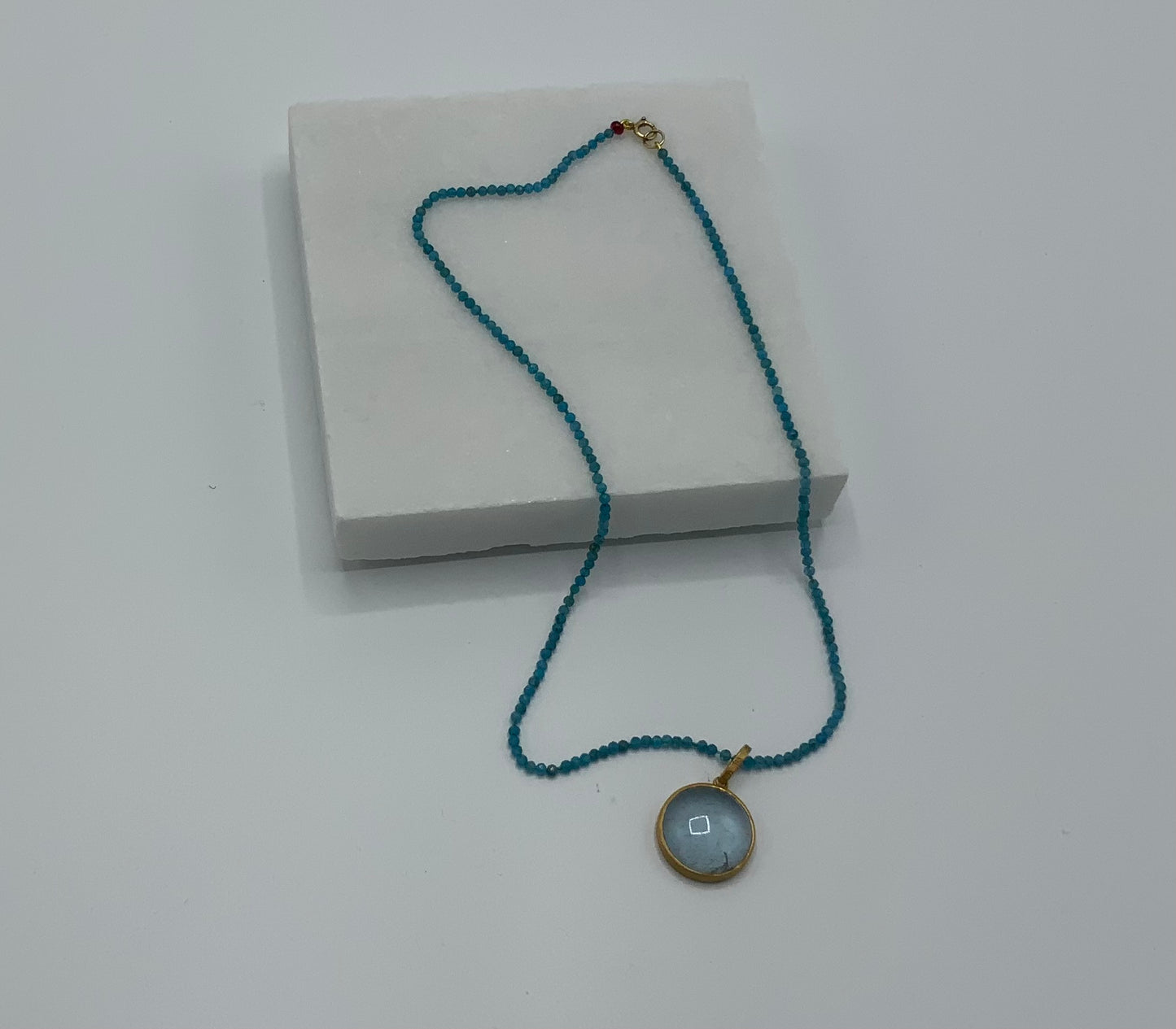 Rebecca Brenner Jewelry ~ Cabochon Aquamarine Bauble on Faceted Apatite Necklace