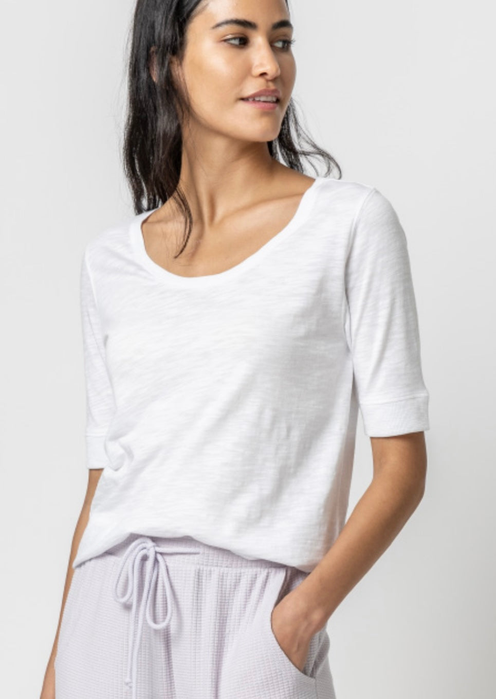 Lilla P. ~ Elbow Sleeve Ballet Neck- White