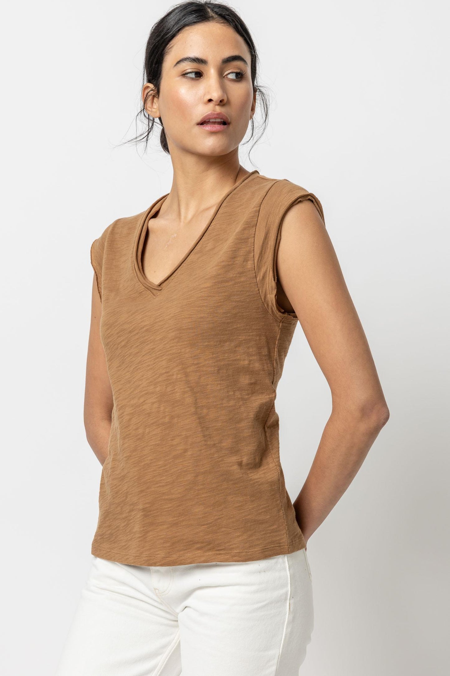 Lilla P. ~ Cap Sleeve V-Neck - Russet