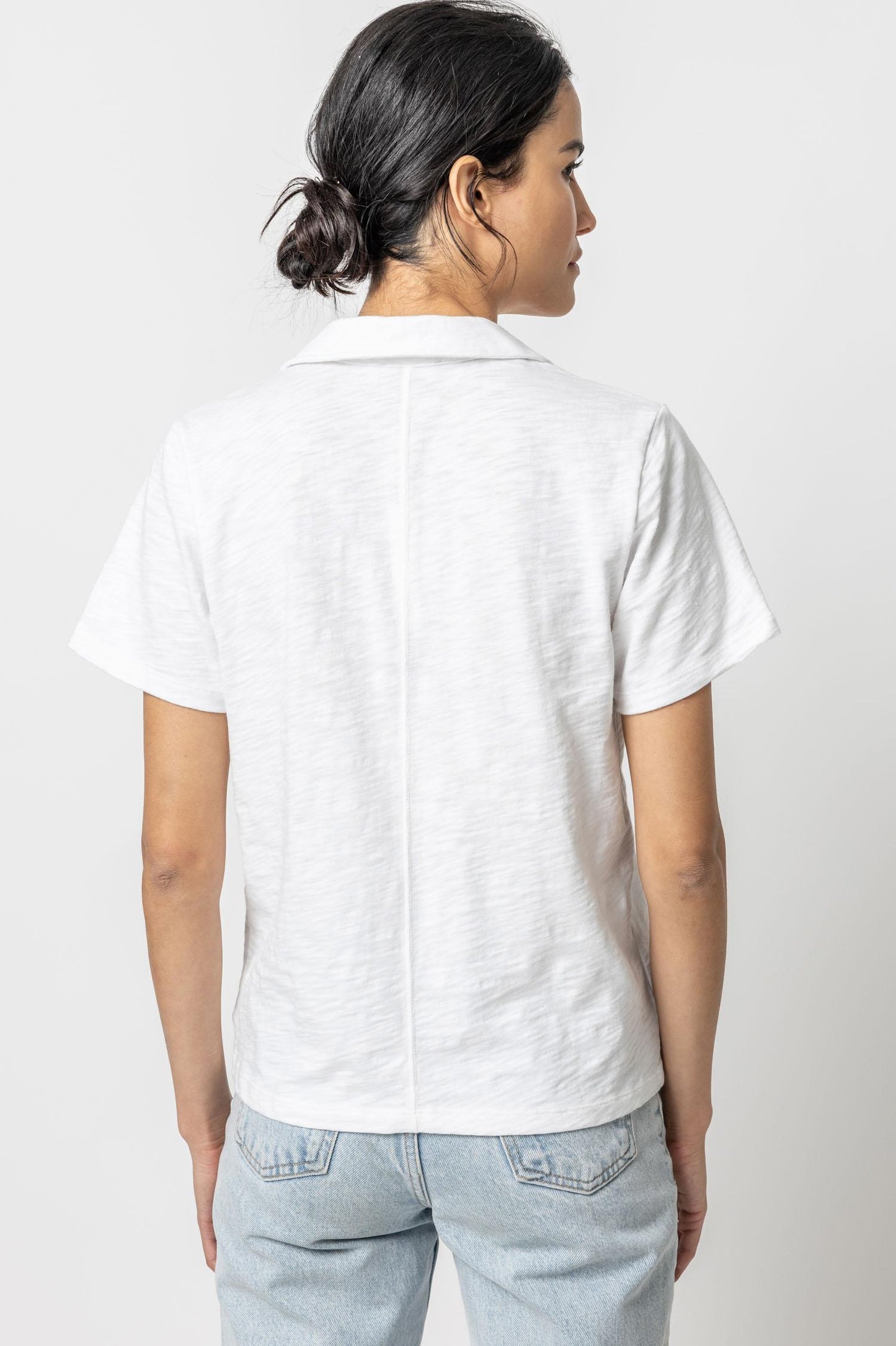 Lilla P. ~ Short Sleeve Button Down Tee - White