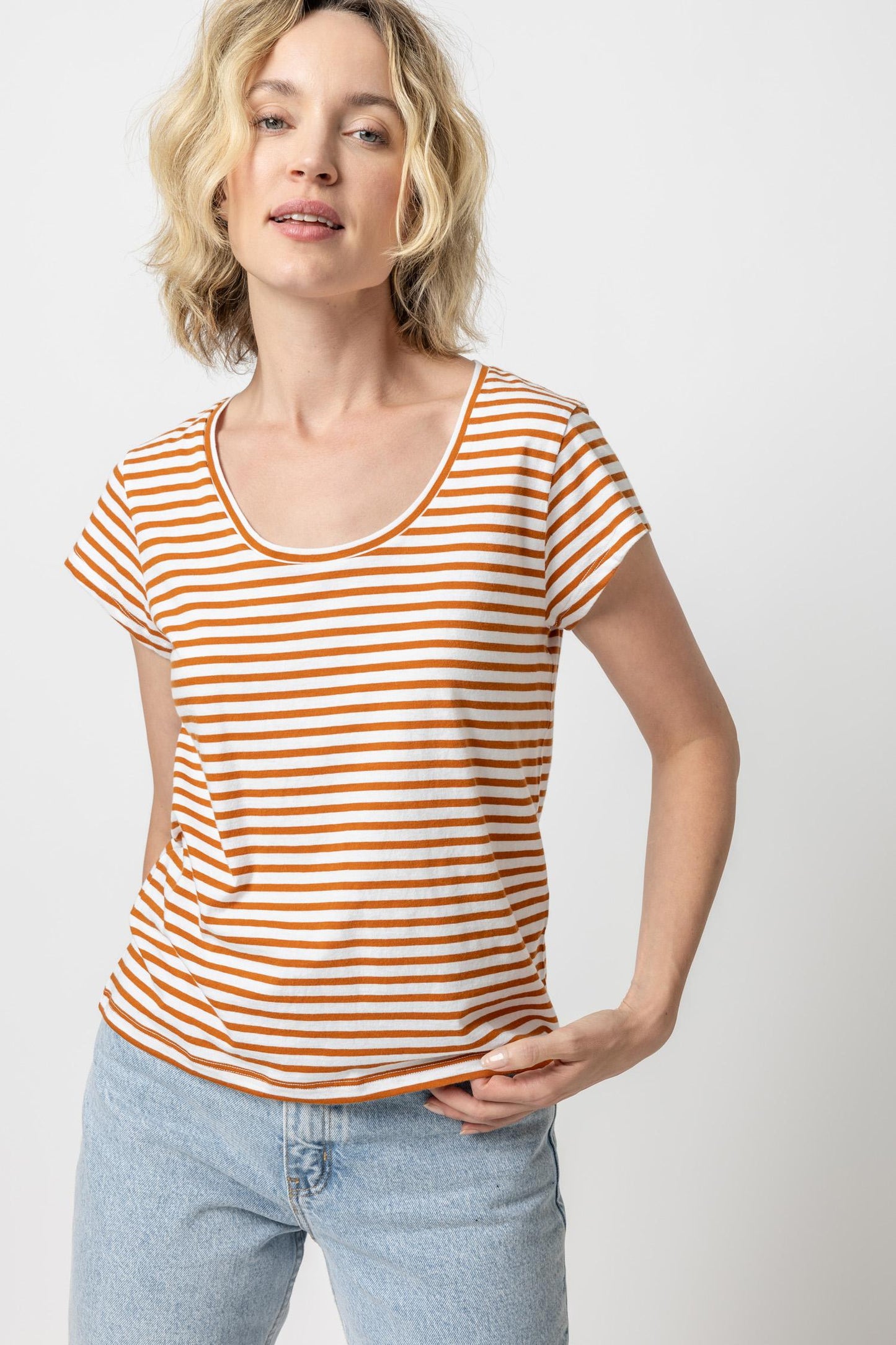 Lilla P. ~ Striped Scoop Neck - Sienna Stripe
