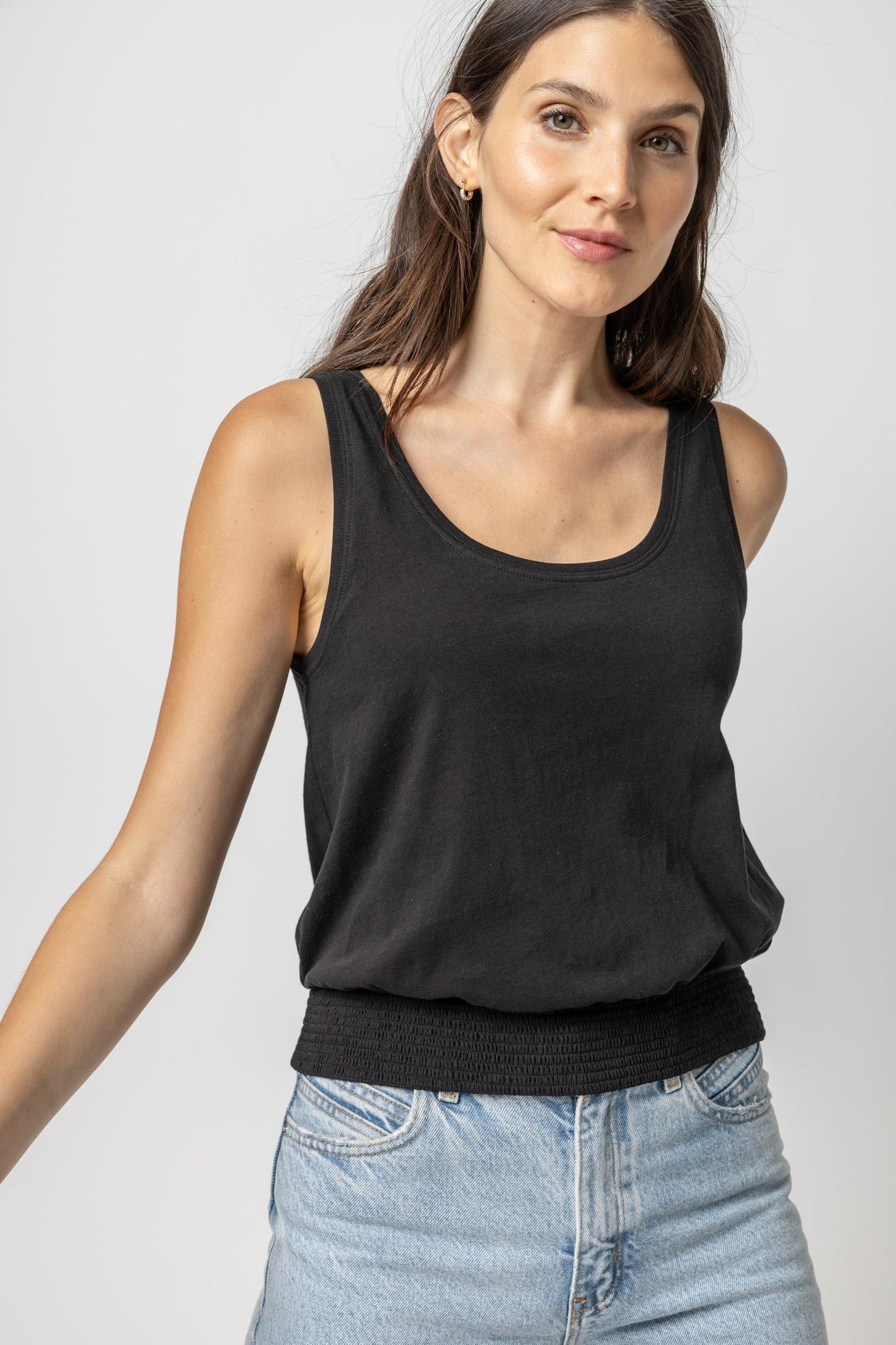 Lilla P. ~ Smocked Hem Tank - Black