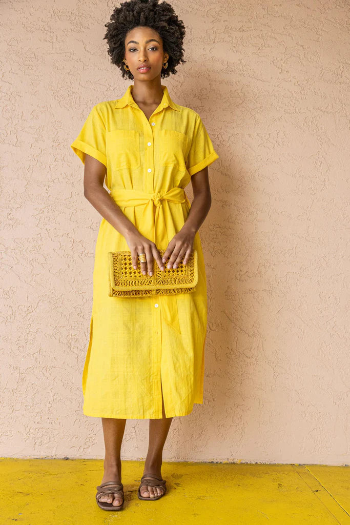 Lilla P. ~ Belted Shirt Dress - Saffron
