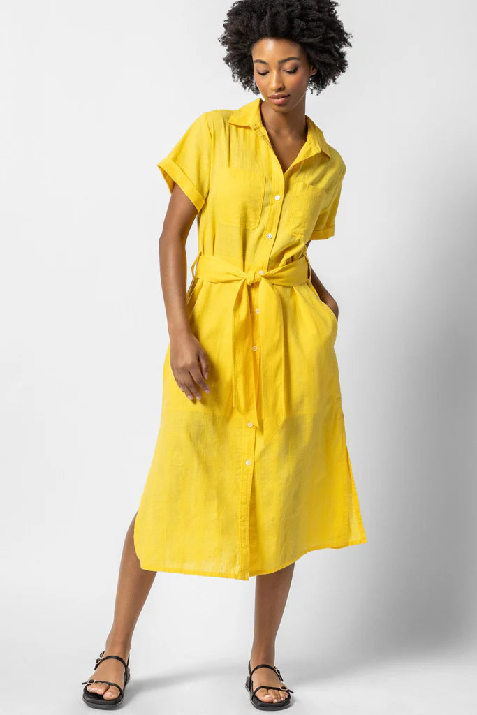 Lilla P. ~ Belted Shirt Dress - Saffron