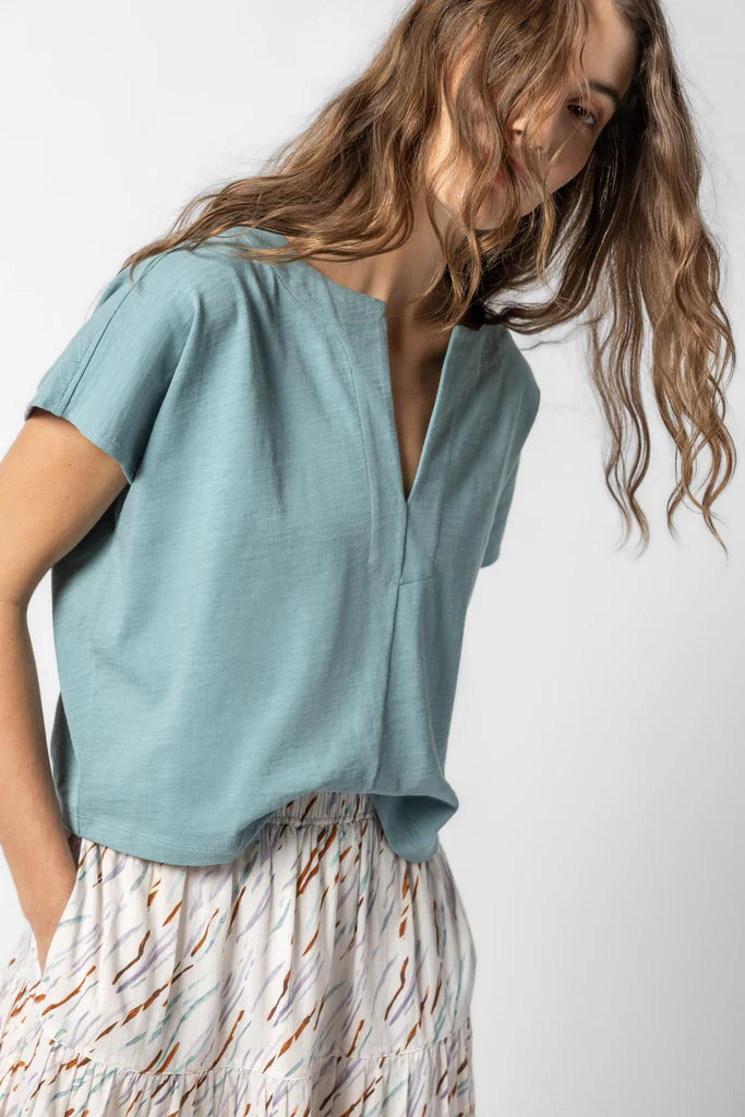 Lilla P. ~ Split Neck Dolman Wedge - Seagreen
