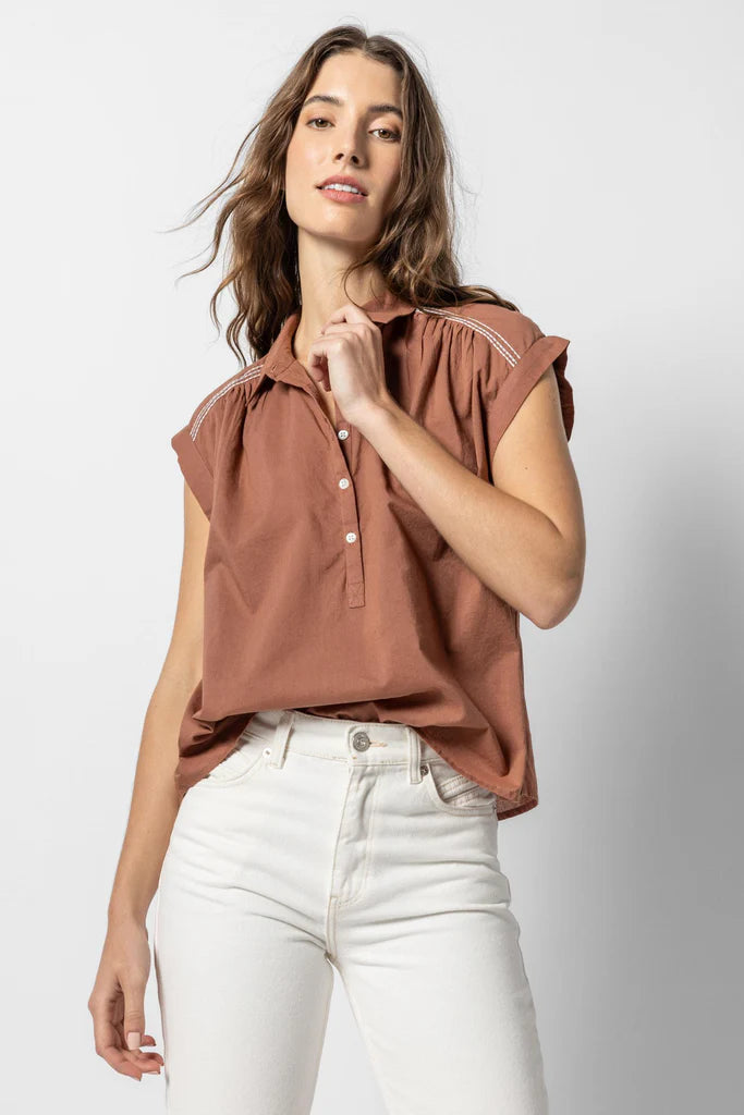 Lilla P. ~ Easy Yoke Blouse - Burnt Sienna