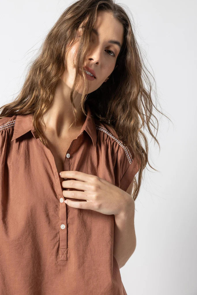 Lilla P. ~ Easy Yoke Blouse - Burnt Sienna