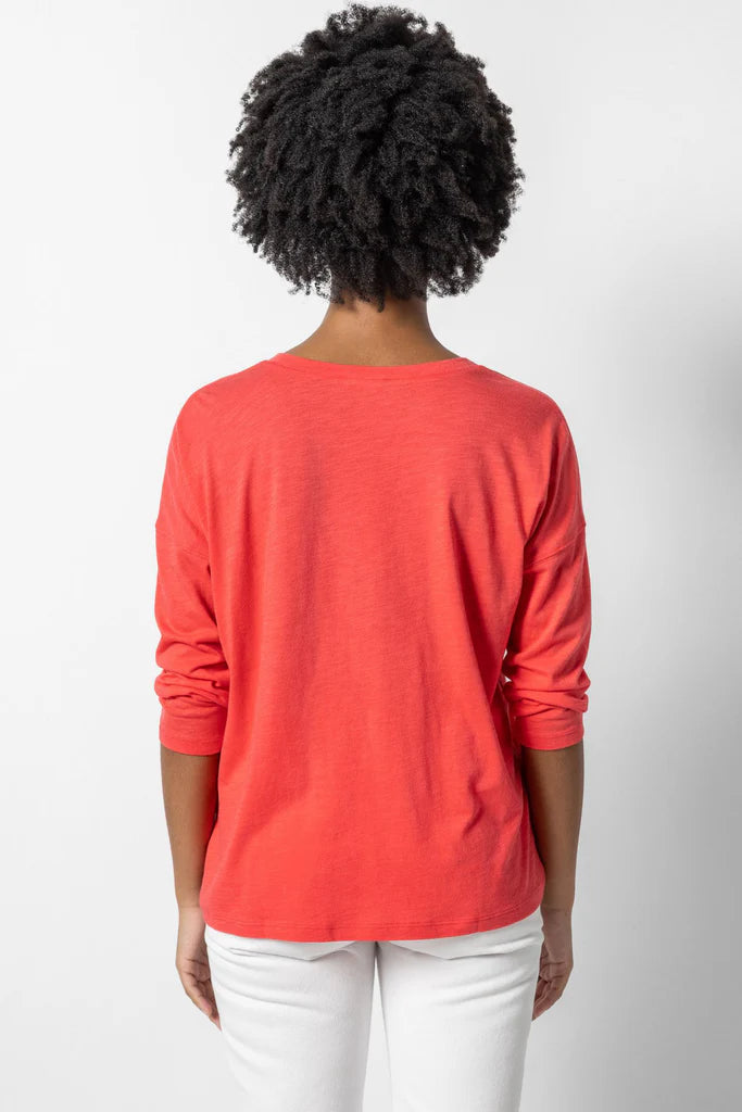 Lilla P. ~ Easy V-Neck Henley - Flamingo