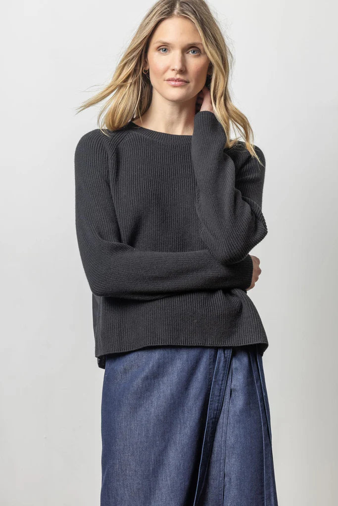 Lilla P. ~ Mixed Media Raglan Sweater - Black