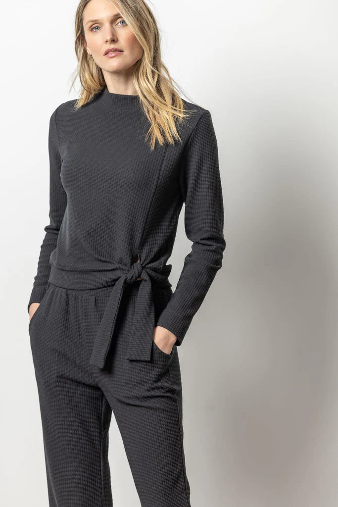Lilla P. ~ Tie Waist Mock Neck - Black
