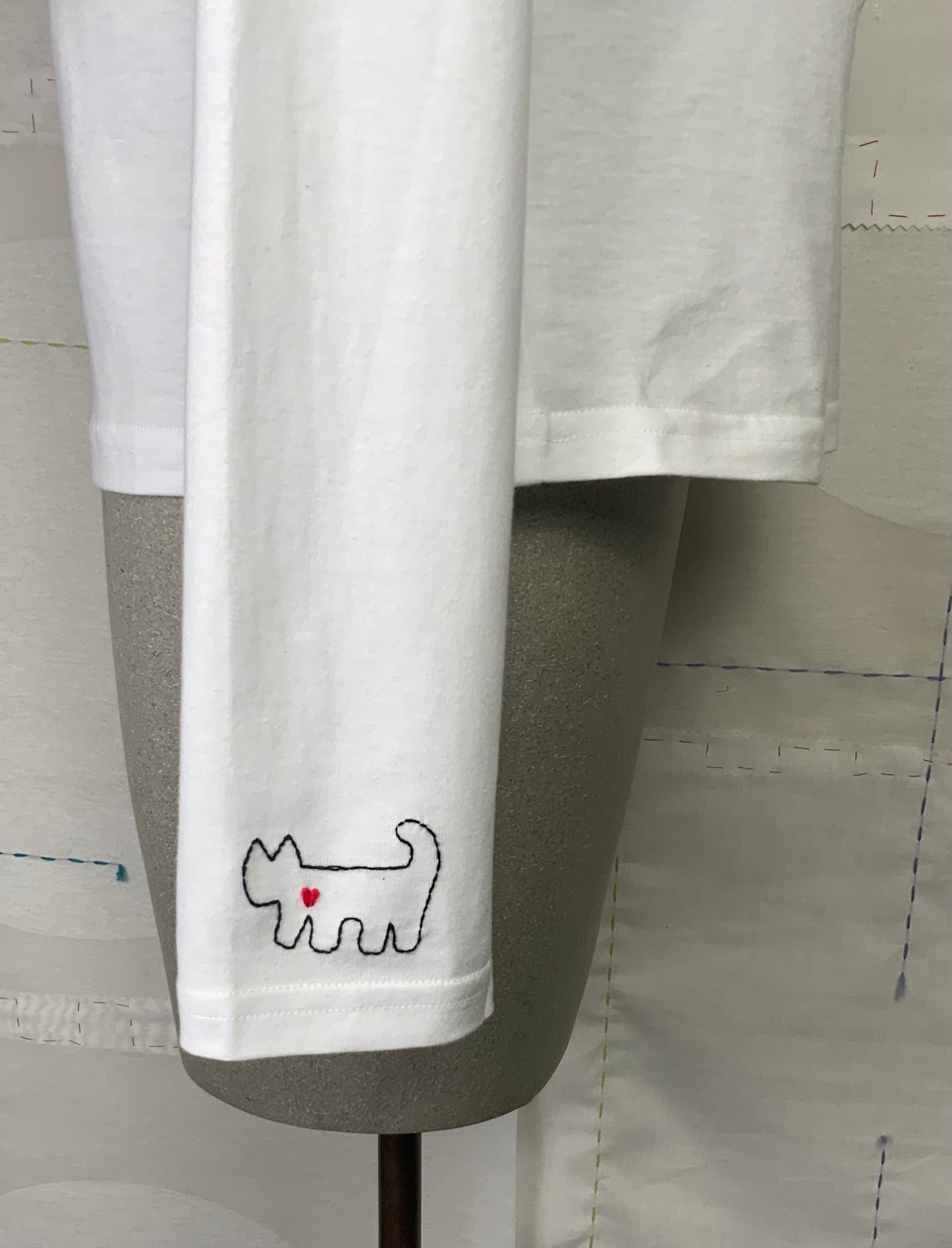 Cats With A Heart ~ L/S Tee with Tropical Flower - White