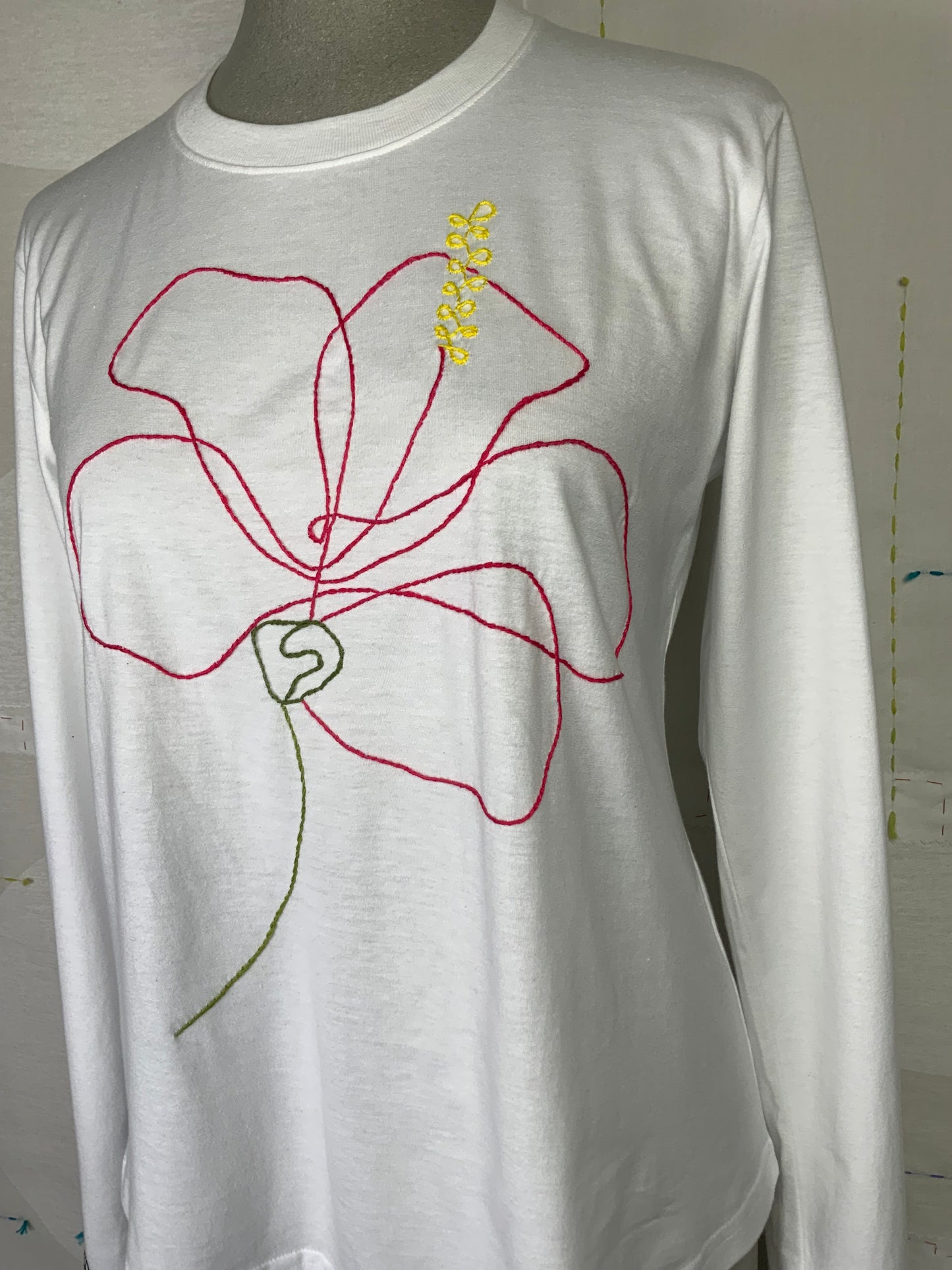 Cats With A Heart ~ L/S Tee with Tropical Flower - White