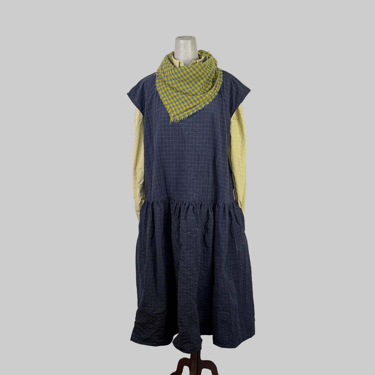 Apuntob ~ Drop Waist Dress - Blue Check