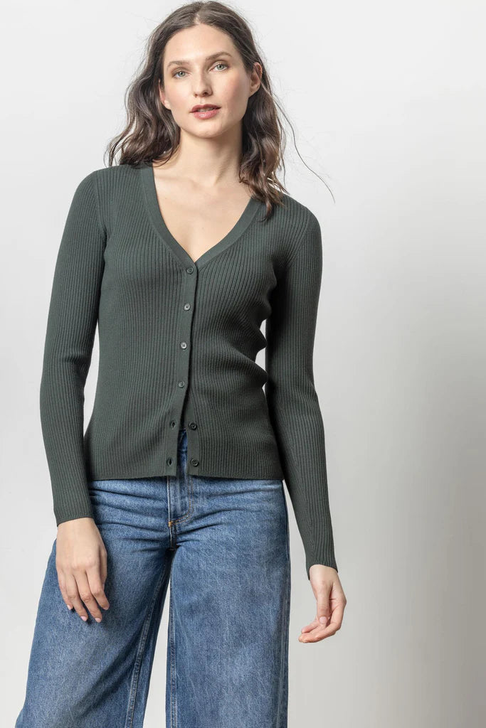 Lilla P. ~ Ribbed Cardigan - Loden