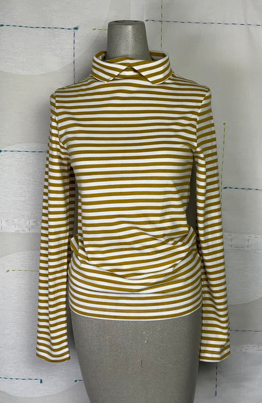 Beaumont Organic  ~  Pine-Sue Striped Jersey Top - Chartreuse/White