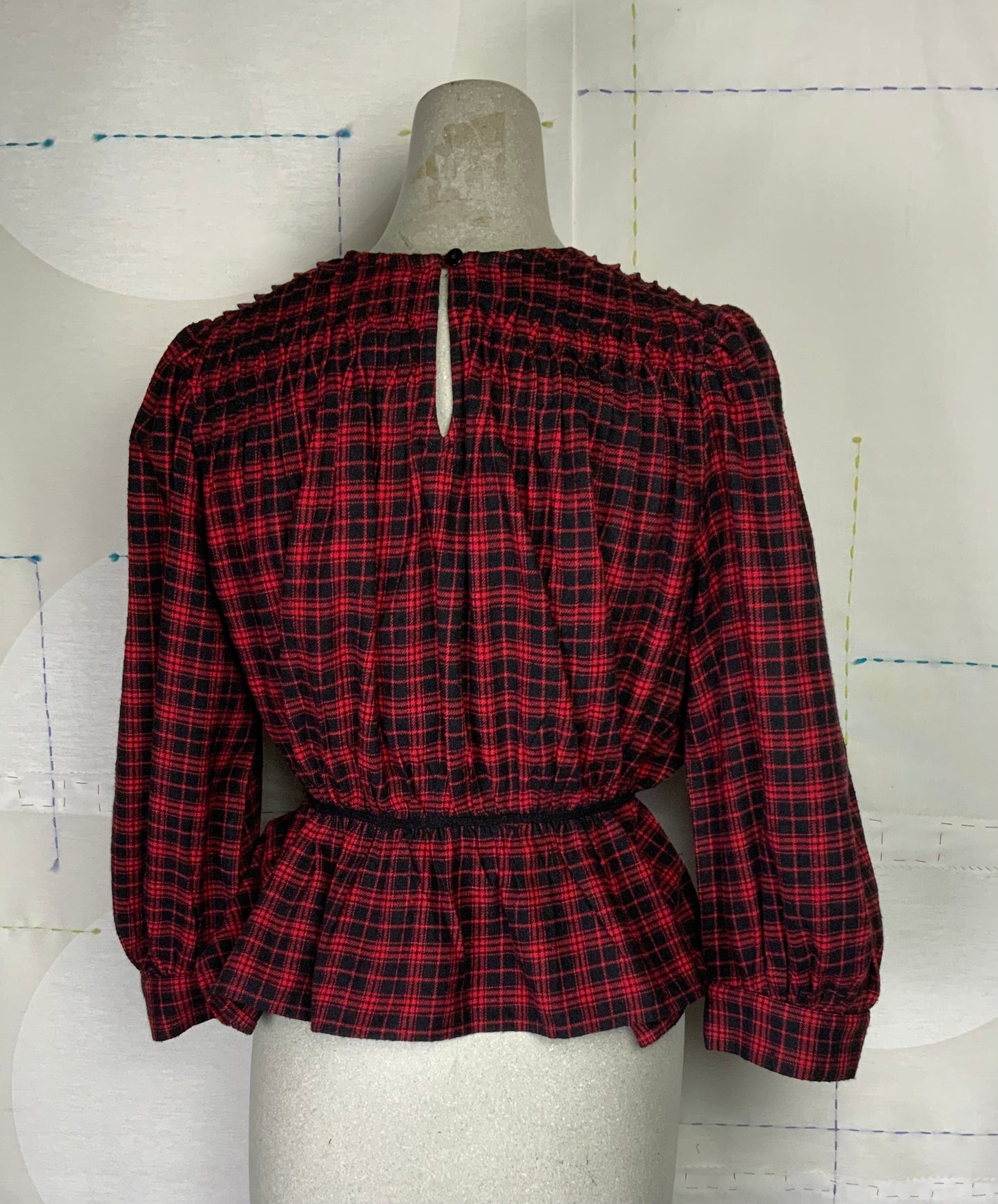 UQNATU  ~  Shirred Blouse - Red Plaid