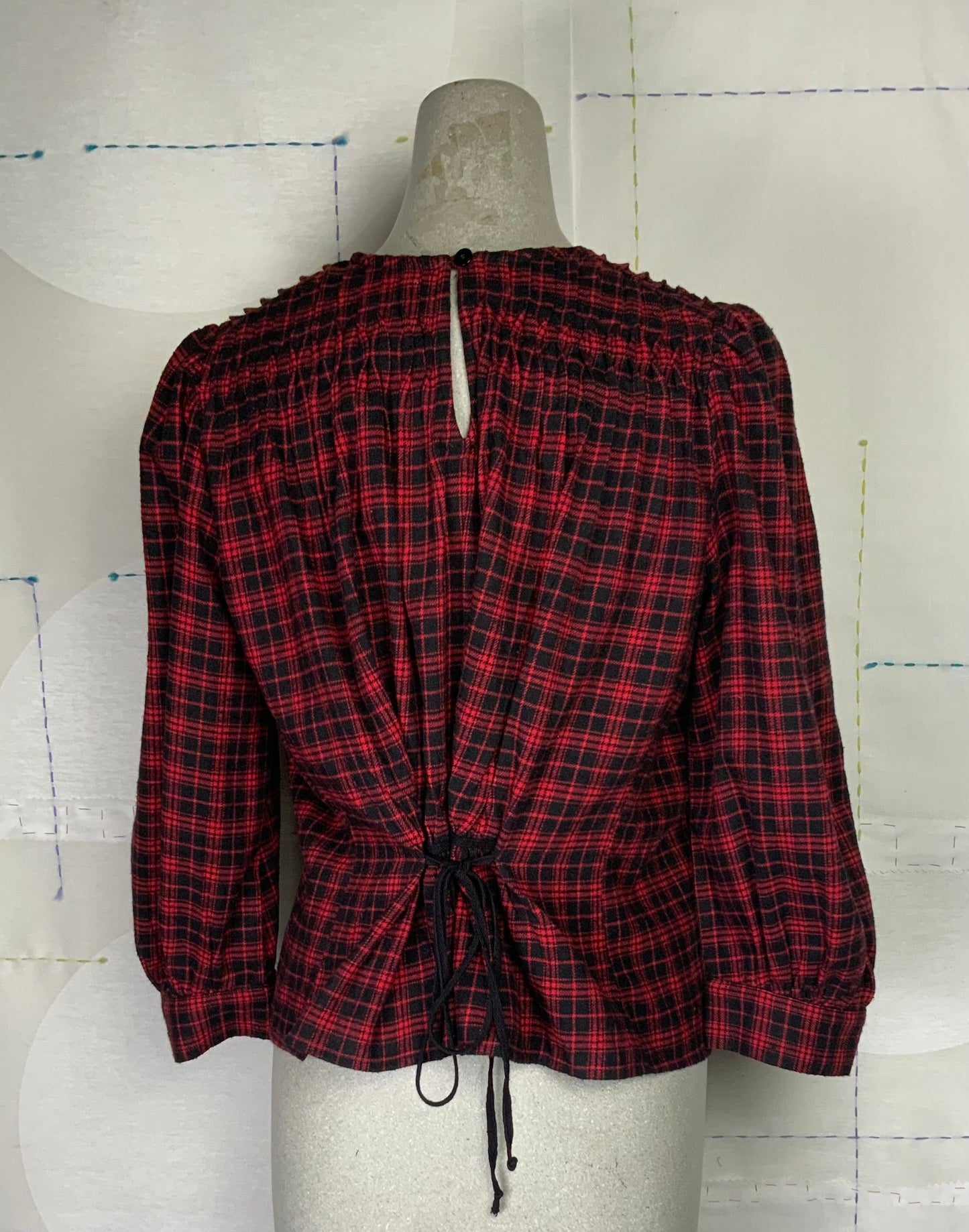UQNATU  ~  Shirred Blouse - Red Plaid