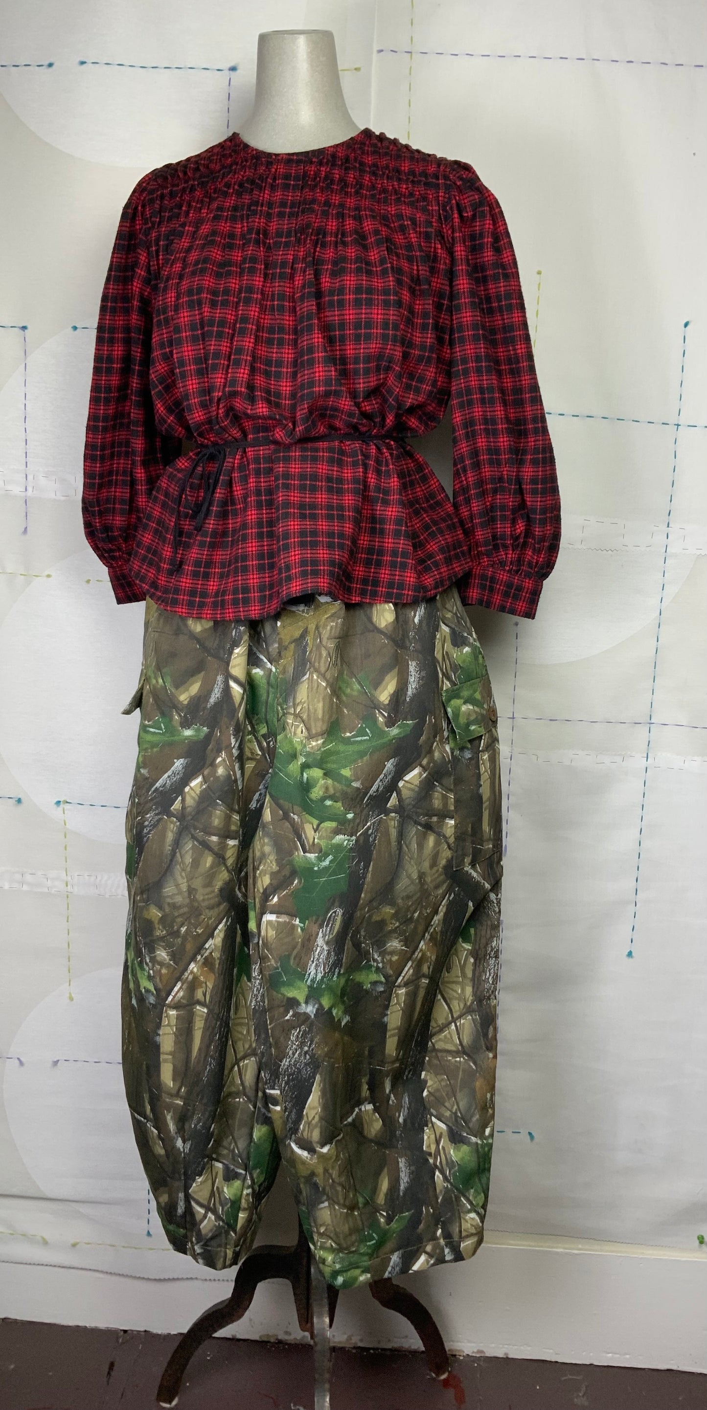 UQNATU  ~  Shirred Blouse - Red Plaid