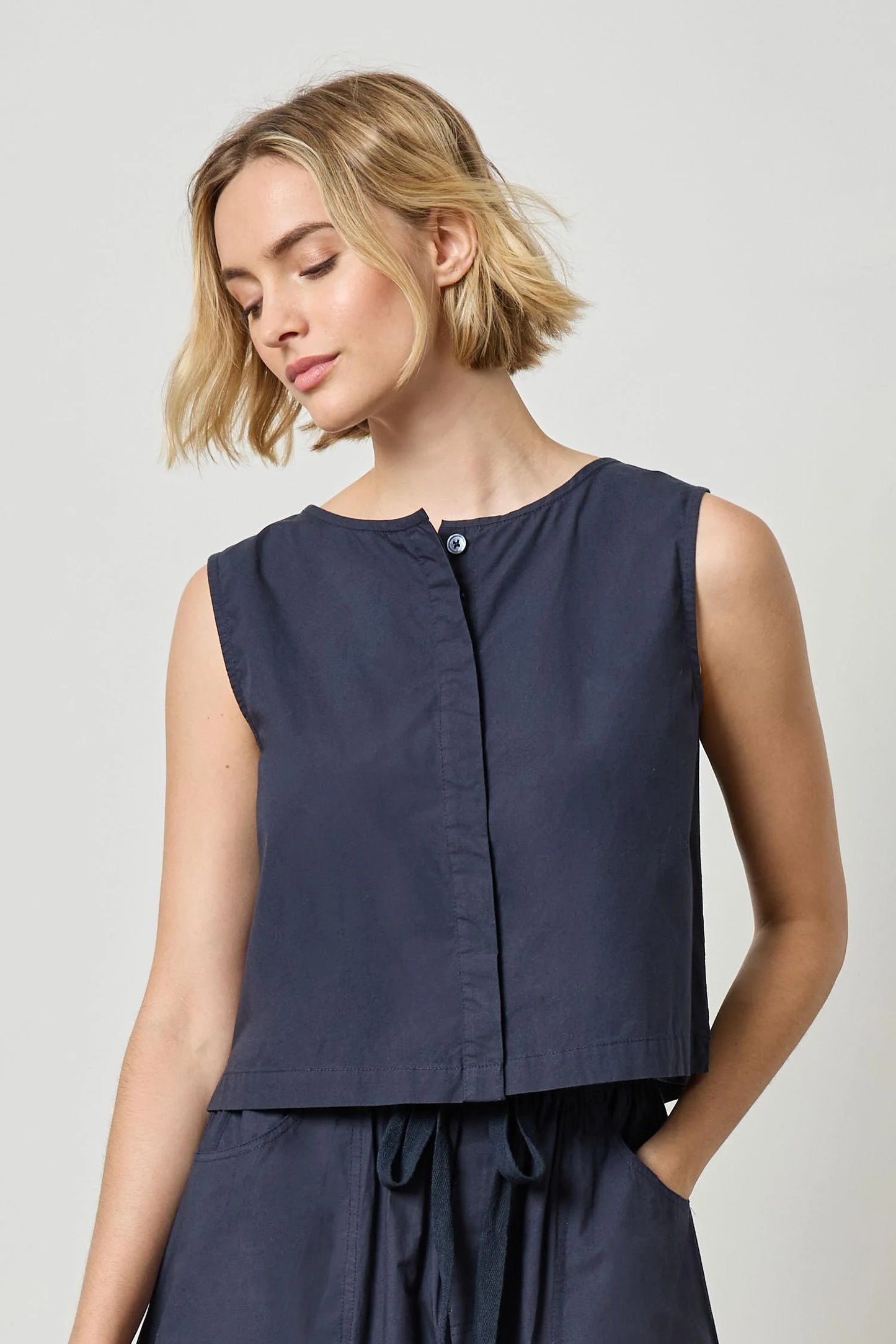 Lilla P. ~ Hidden Placket Top - Navy