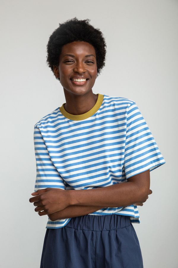 Beaumont Organic ~ Bay-Sue Organic Cotton Top - Sea Blue/White Stripe