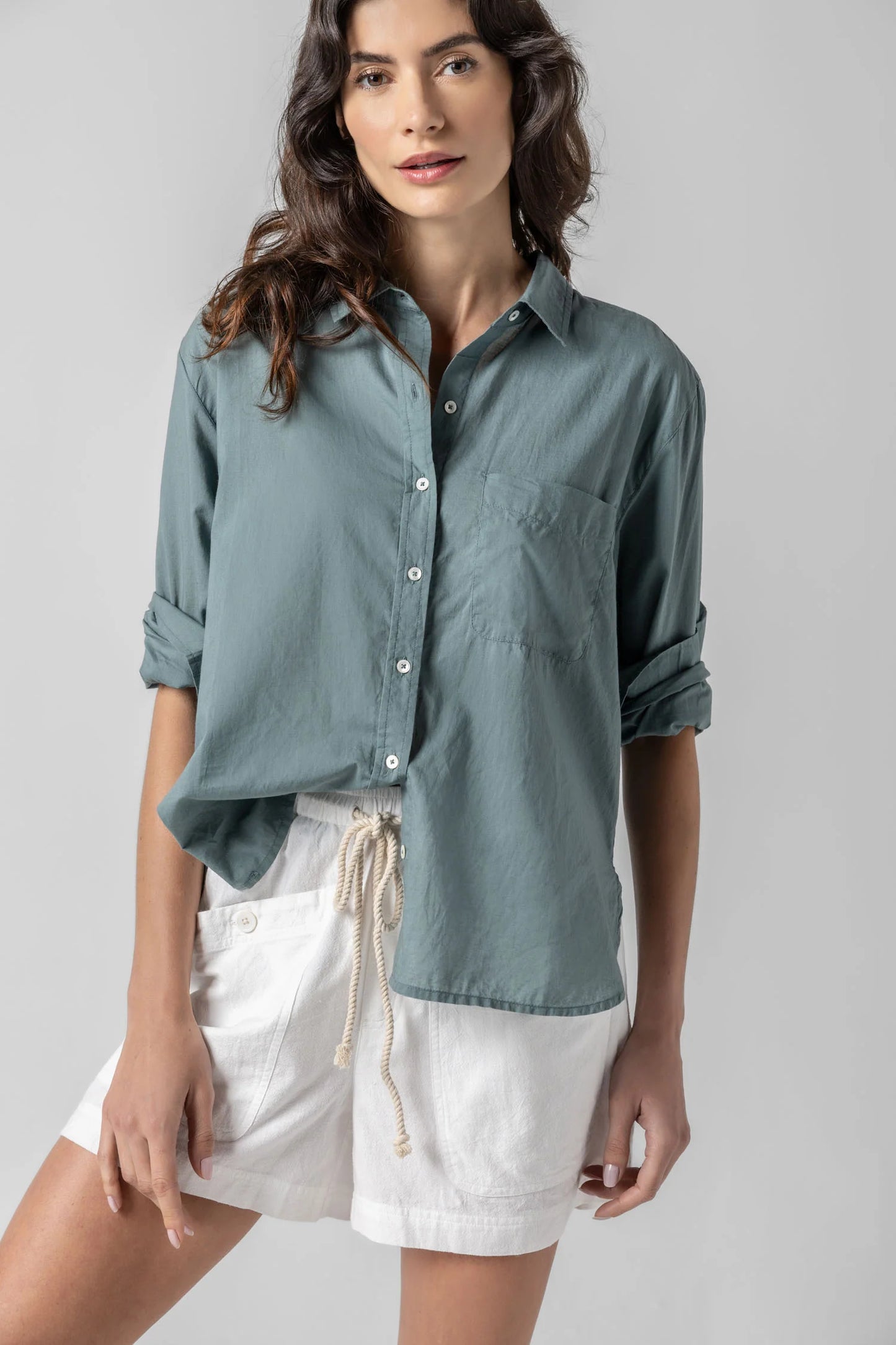 Lilla P. ~ Relaxed Long Sleeve Button Down - Vine