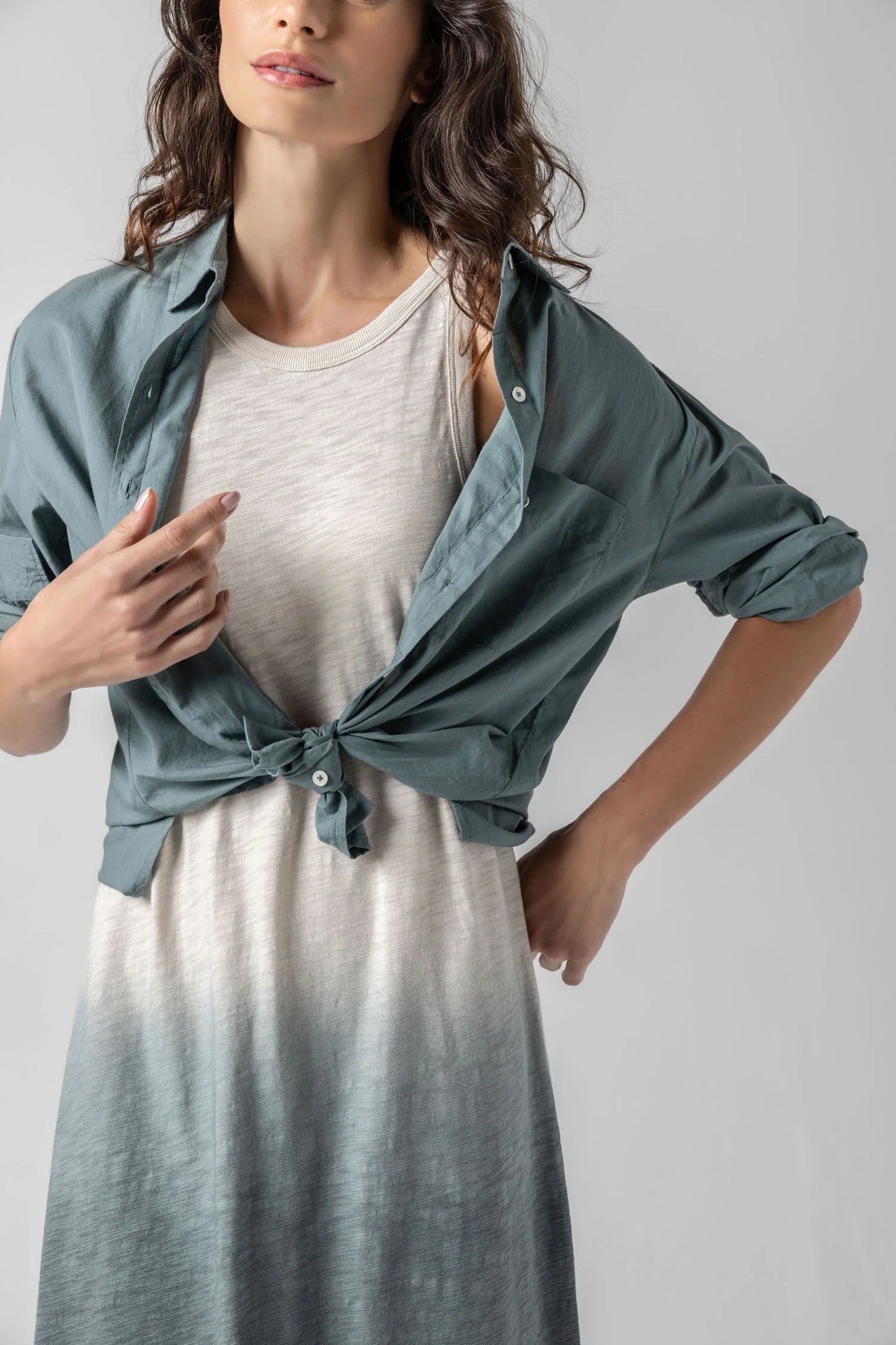 Lilla P. ~ Relaxed Long Sleeve Button Down - Vine