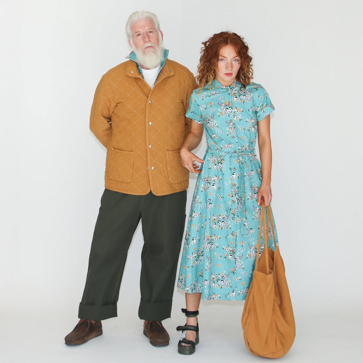 Utility ~ Round Collar Shirt Dress - Blue Birds