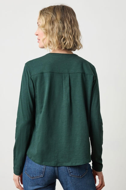 Lilla P. ~ Mandarin Collar Button Down - Spruce