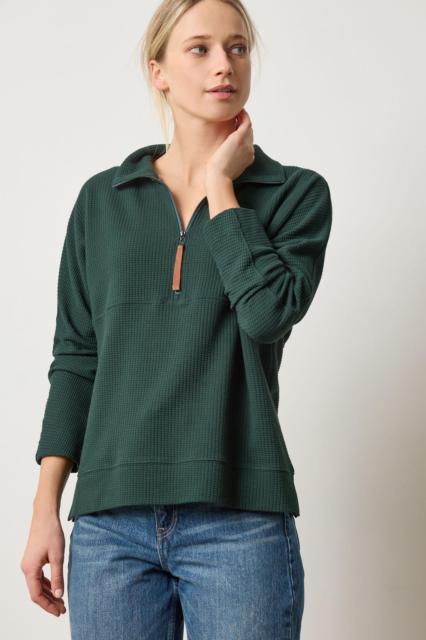 Lilla P. ~. Dolman Oversized Half Zip - Spruce