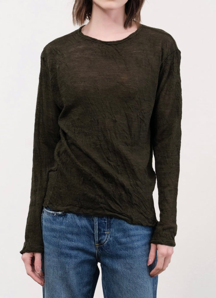 Pas de Calais ~ Gauze Crinkle Pullover - Khaki