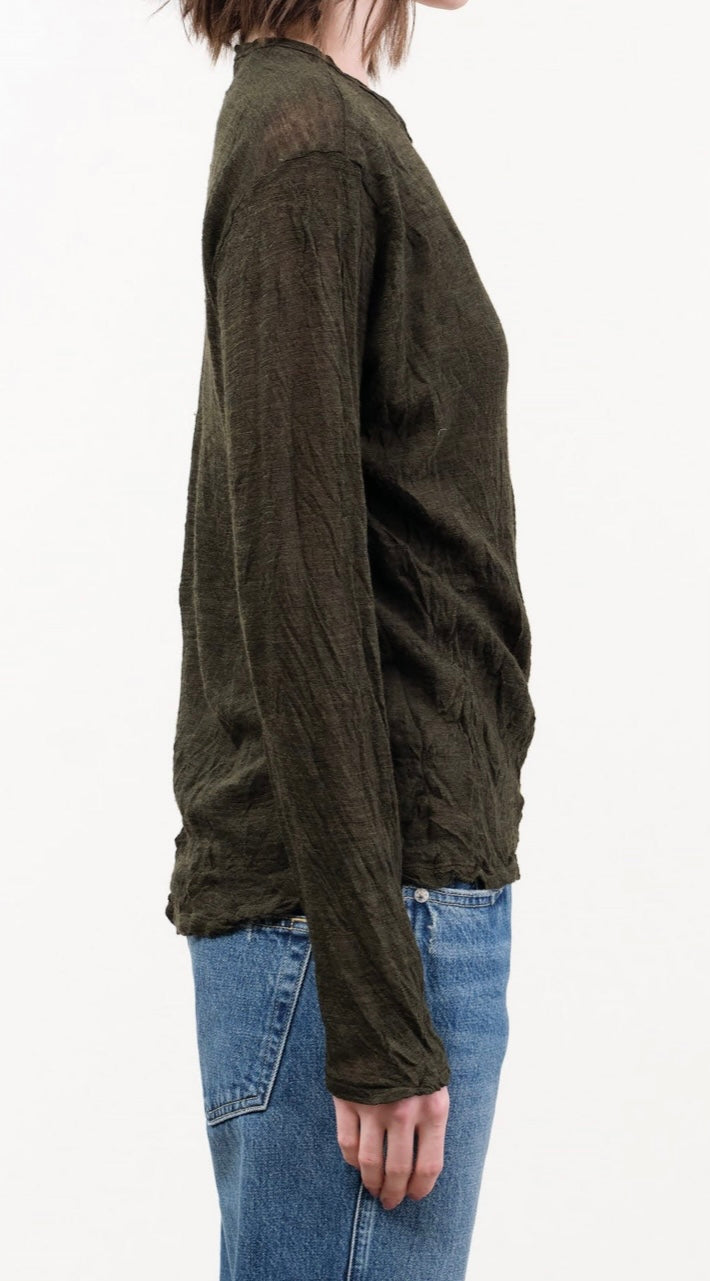 Pas de Calais ~ Gauze Crinkle Pullover - Khaki