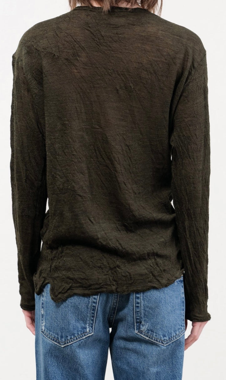Pas de Calais ~ Gauze Crinkle Pullover - Khaki