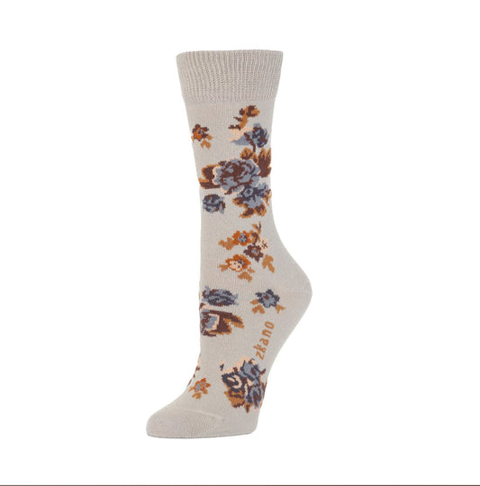 Zkano  ~  Cottage Roses Organic Cotton Crew Socks - Heather