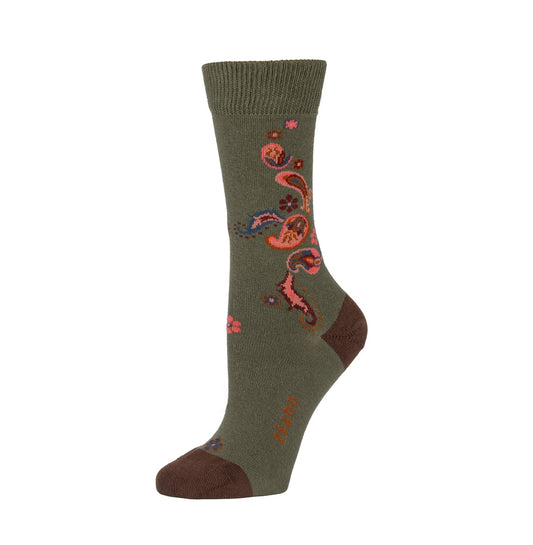 ZKano  ~  Paisley Crew, Organic Cotton Crew Socks - Spruce
