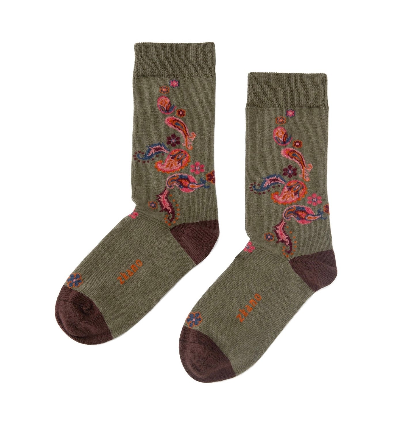 ZKano  ~  Paisley Crew, Organic Cotton Crew Socks - Spruce