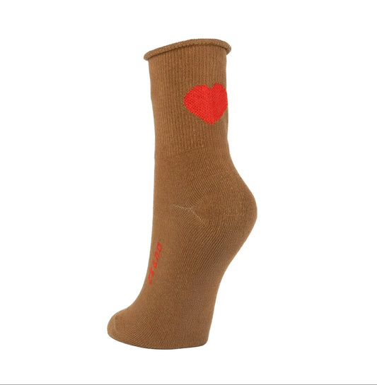 Zkano  ~  Floating Heart, Short Crew, Organic Cotton Socks - Chestnut