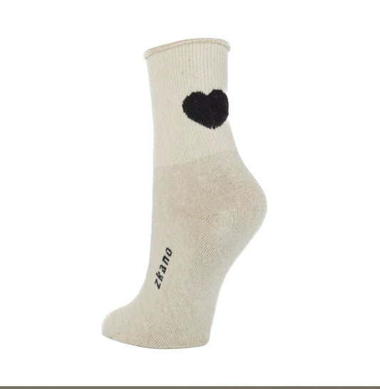 Zkano  ~  Floating Heart, Short Crew, Organic Cotton Socks - Wheat