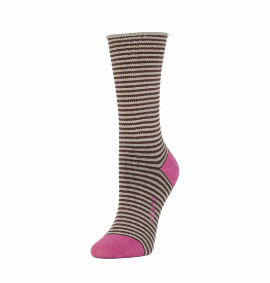 ZKano  ~  Rose, Roll Top, Organic Cotton Socks - Mocha Stripe