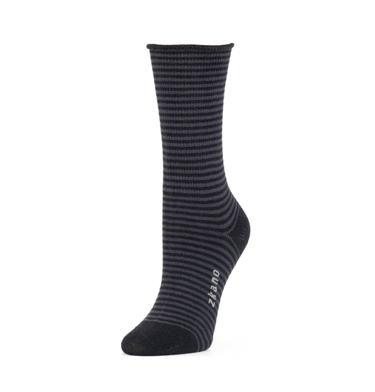 ZKano  ~  Rose, Roll Top, Organic Cotton Socks - Black Stripe