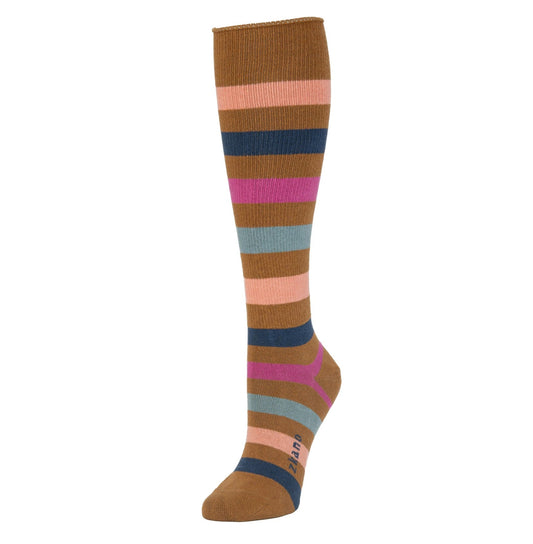 ZKano  ~  Wide Stripe, Organic Cotton RT Knee Hi - Chestnut