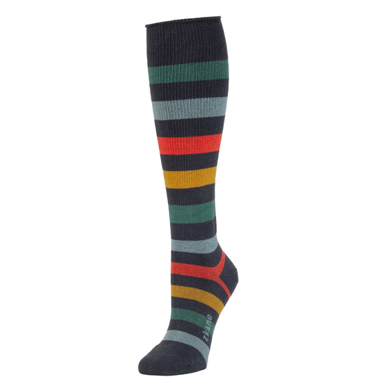 ZKano  ~  Wide Stripe, Organic Cotton RT Knee Hi - Indigo