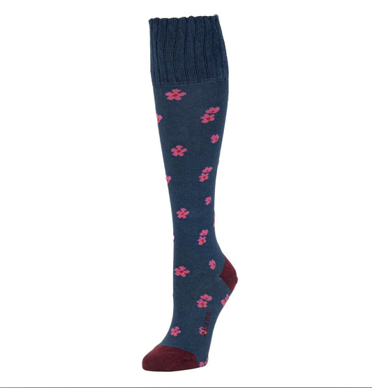 ZKano  ~  Ditsy Floral, Organic Cotton Knee Hi - Navy