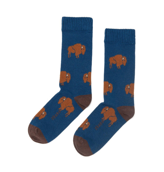 Zkano  ~  On the Range, Organic Cotton Crew Socks - Deep Blue