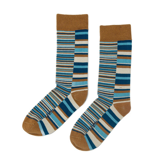 ZKano  ~  Uneven Stripe, Organic Cotton Crew Socks - Bronze
