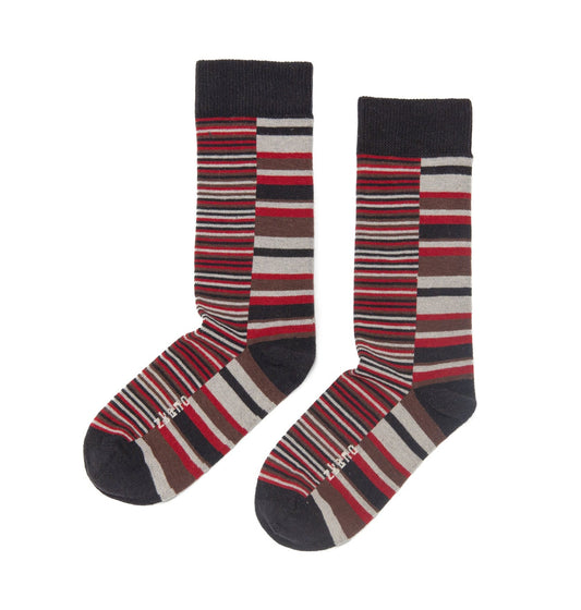 ZKano  ~  Uneven Stripe, Organic Cotton Crew Socks - Black