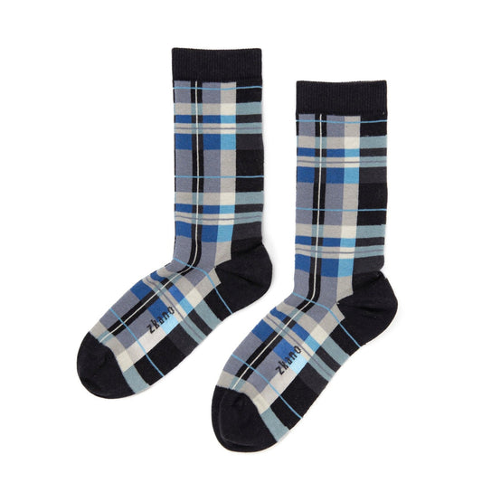 ZKano  ~  Madras Plaid, Organic Cotton Crew Socks - Black