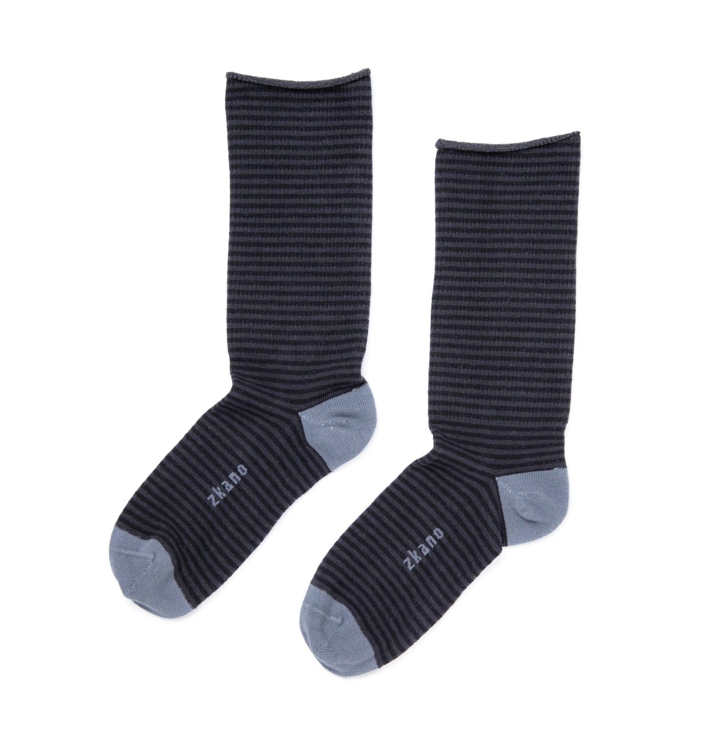 ZKano  ~ Pinstripe Roll Top, Organic Cotton Crew Socks - Charcoal