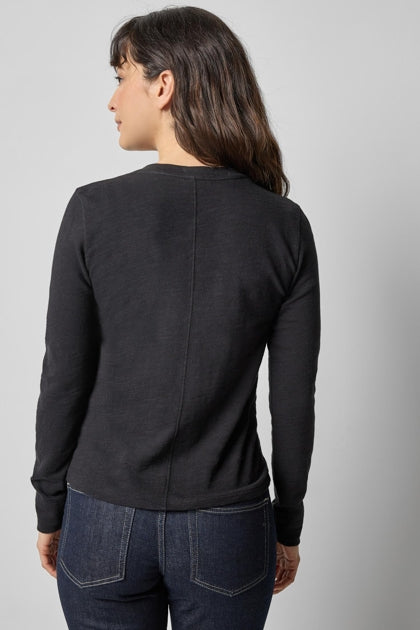 Lilla P. ~ Vintage Slub Long Sleeve V-Neck - Black