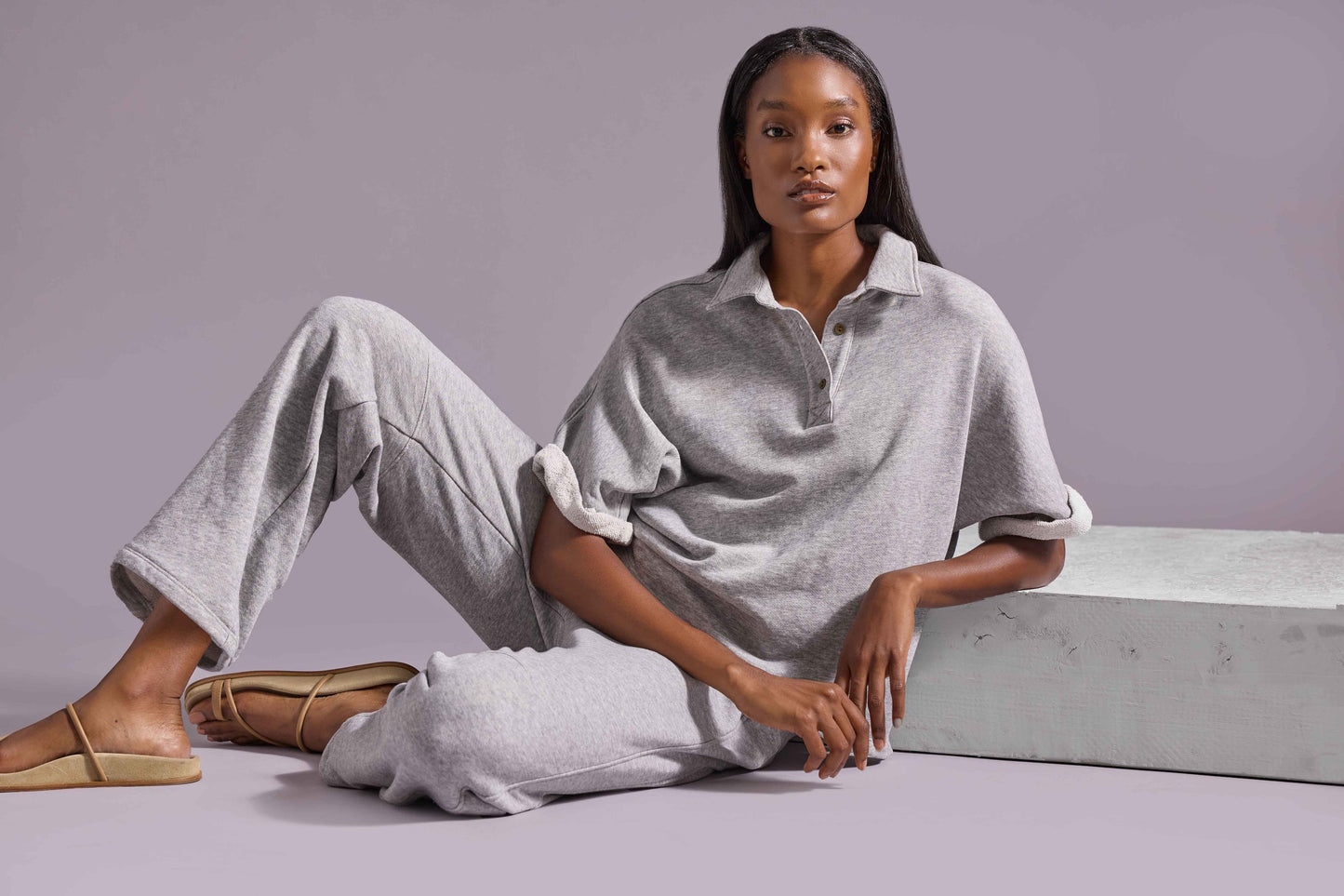 Lilla P. ~ Side Panel Terry Pant - Heather Gray