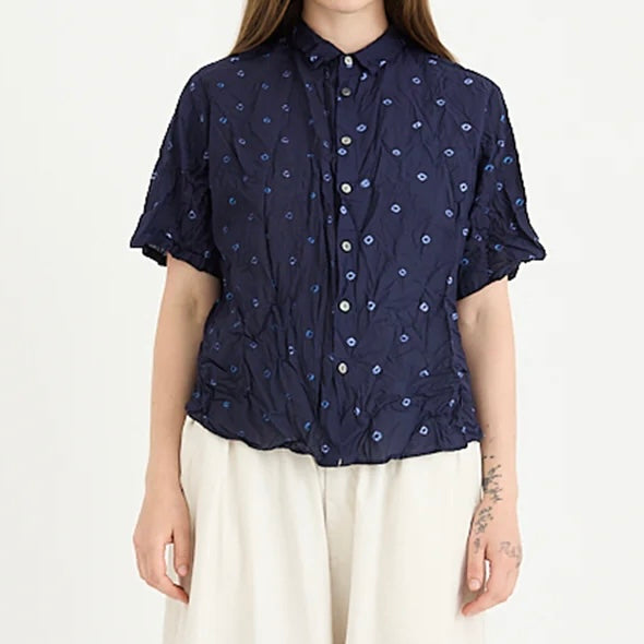 Pas de Calais ~ Indian Lawn Shibori Summer Blouse - Indigo